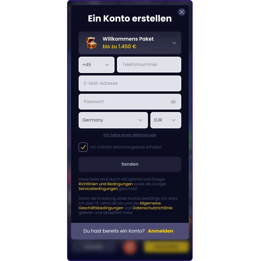 SlotsGem Casino Anmeldung