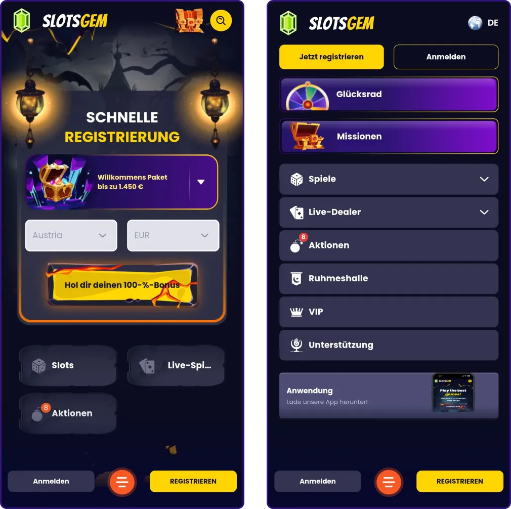 SlotsGem Casino Hauptseite